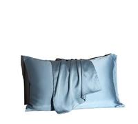 Taie d'oreiller en Soie Taie d'oreiller en Soie mûre, 2 pièces, taie Vraie, protège la Peau des Cheveux, Toutes Tailles, literie(Blue,50x75cm)