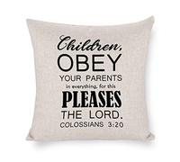 Taie d'oreiller Enfants, Obéissez À Vos Parents en Toutes Choses, Car Cela Plaît Au Seigneur. Housse De Coussin Respirant Housse Oreiller Confortable Protege Oreiller pour Bureau Balcon 45X45CM