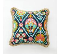 Taie d'oreiller ethnique unique faite à la main avec broderie exquise pour canapé de salon, mélange de coton et de lin doux, ajoute une touche exotique à la maison (6)