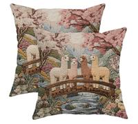 Taie d'oreiller Ferme Printanière Cherry Llama Alpaca avec Fermeture Éclair Dissimulée Housses De Coussin Confortable Housse Oreiller pour Salon Maison Voyage Lot De 2