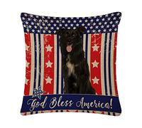 Taie d'oreiller Fête Nationale Américaine du 4 Juillet À La Ferme: Drapeau Américain, Chien, Que Dieu Bénisse L'Amérique Housse Oreiller Résistant Housse De Coussin pour 45X45CM