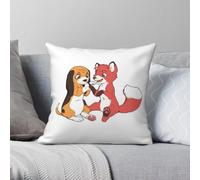 Taie d'oreiller Fox & The Hound en polyester et lin velours imprimé fermeture éclair décorative taie d'oreiller de voiture