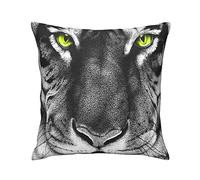 Taie d'oreiller Handsome White Tiger with Green Eyes Wild Animal Creative Art Print Taie Coussin Super Doux Taies Oreiller pour Extérieur Jardin Patio Canapé 45X45 CM