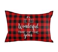 Taie d'oreiller Have Yourself A Little Chrismas Red and Black Plaid Protege Oreiller Moderne Housse De Coussin Confortable Housse Oreiller pour Chambre Canapé Bureau 40X60CM
