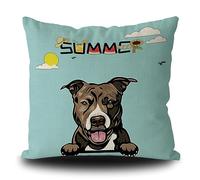 Taie d'oreiller Hello Summer Funny Pit Dog Watermelon Sunflower Summer Time Dog Lovers Housse De Coussin Décoratives Housse Oreiller Respirant Protege Oreiller pour Salon Chambre Bureau 45X45CM