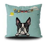 Taie d'oreiller Hello Summer Terrier Dog Watermelon Sunflower Summer Time Dog Lovers Housse De Coussin Respirant Housse Oreiller Résistant Protege Oreiller pour Salon Bureau Jardin 45X45CM