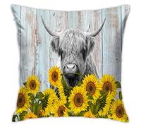 Taie d'oreiller Highland Cow with Sunflowers Cattle Taies D'Oreillers Resistant Taies d'oreiller pour Salon Maison 45x45 CM