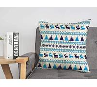 Taie d'oreiller Housse de Coussin Abstrait Hiver Nouvel an Noël Motif Pixel Bleu Vacances Noël Célébration Claus Couleur Froide Confortable Lin Carré Décoratif Housses de Coussin pour Canapé Lit 18x