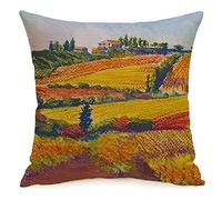 Taie d'oreiller Housse de Coussin Champ Région Maison Toscane Agriculture Paysage Italien Vignoble Nature Arbre Idyllique Blooming Farm Cosy Linen Square Housses de Coussin décoratives pour canapé-l