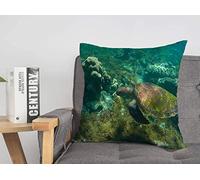 Taie d'oreiller Housse de Coussin colorée Apo Tortue Vie Bleu Eau Vert Animaux Faune Nature Active Aquatique Belle Fermer Cosy Linge Carré Décoratif Housses de Coussin pour Canapé Lit 18x18 Pouces