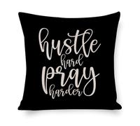 Taie d'oreiller Housse De Coussin De Pâques, Style Ferme « Hustle Hard Pray Harder » Housse Oreiller Confortable Housse De Coussin Respirant Protege Oreiller pour Balcon Bureau Chambre 45X45CM