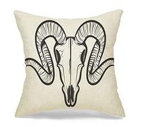 Taie d'oreiller Housse de Coussin Insolite Anatomie Chèvre Animal Dessin Crâne Animaux Faune Impressionnant Noir Rétro Os Taureau Bétail Cosy Lin Carré Décoratif Housses de Coussin pour Canapé Lit 1
