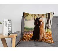 Taie d'oreiller Housse de Coussin Mignon Deux Caniche Royal Bois Automne Animal forêt Animaux Faune Noir Chien Automne Feuilles géantes Animaux de Compagnie Confortable Lin carré décoratif Housses d