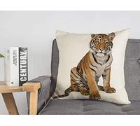 Taie d'oreiller Housse de Coussin Nobody White Cut Bengal Tiger Year Old Animals Animal Wildlife Themes Cub Baby at Cute Wild Studio Cosy Linen Square Housses de Coussin décoratives pour canapé-lit