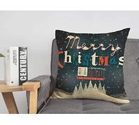 Taie d'oreiller Housse de Coussin Rouge Scratch Retro Vintage Holiday Christmas Greeting Holidays 1940S Forest 50S Merry 1950S 1960S Cosy Linen Square Housses de Coussin décoratives pour canapé-lit