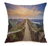 Taie d'oreiller Housse de Coussin Sport Montagne Paysage Aventure Champ Archipel Sentier de randonnée Portugal Vue Belle Nature Cosy Lin Carré Décoratif Housses de Coussin pour Canapé Lit 18x18 Pouc