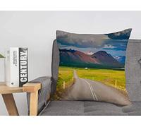 Taie d'oreiller Housse de Coussin Vert Incroyable Route Vide menant Le Long de la côte Typique Nature Ligne Parcs d'aventure Asphalte Belle Cosy Linen Square Housses de Coussin décoratives pour cana