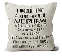 Taie d'oreiller « I Would Fight A Bear for You Nephew Ever » - 45,7 x 45,7 cm - Coussins Décoratifs, Cadeau d'anniversaire pour neveu - Housse de coussin en lin pour canapé et lit