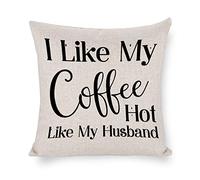 Taie d'oreiller J'aime Mon Café Chaud comme Mon Mari Housse De Coussin Confortable Housse Oreiller Résistant Protege Oreiller pour Chambre Bureau Balcon 45X45CM