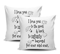 Taie d'oreiller Je t'aime Jusqu'À La Lune Et Jusqu'À L'Infini Au-Delà pour Toujours Et À Jamais Taie Oreiller Décoratif Decoration Housses Modern Décoratifs Housses d'oreiller pour Lit 45X45Cm