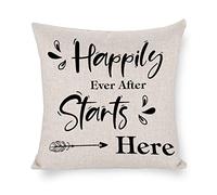 Taie d'oreiller Le Bonheur Éternel Commence Ici. Housse De Coussin Décoratif Housse Oreiller Respirant Protege Oreiller pour Canapé Chambre Balcon 45X45CM