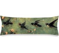 Taie d'oreiller Longue 40x120 Lin Taie Oreiller Vert Oiseau, m-505 | Housse Coussin avec Fermeture éClair, Pillows for Sleeping, Coussin de Lecture, Decoration Chambre, Decoration Salon