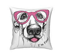 Taie d'oreiller Lovely Dog with Pink Glasses Pet Funny Animal Hand Drawn Painting Taie Coussin Confortable Housses De Coussin pour Salon Extérieur Jardin Patio 45X45 CM