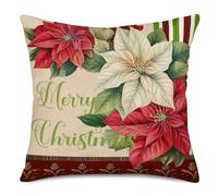 Taie d'oreiller Merry Christmas Red Poinsettia Floral Housse De Coussin Respirant Pillow Covers pour Chambre Linge De Lit 45x45 CM