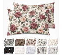 Taie d'oreiller Microfibre Brossée 50x80 cm, Roses Vintage, Lot de 2