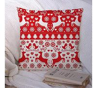 Taie d'oreiller Motifs De Noël Rouges, Joyeux Et Fleuris, avec des Rennes Aux Formes Graphiques Et des Textures Ornementales. Housse Oreiller Respirant Housse De Coussin pour 45X45CM