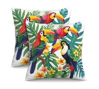 Taie d'oreiller Palmier À Trois Toucans Taies D'Oreillers Infroissable Taies d'oreiller Resistant Pillow Covers pour Maison Linge De Lit Salon 2 Piece 45x45 CM