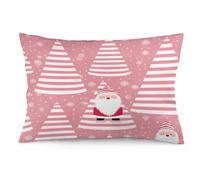 Taie d'oreiller Père Noël À Rayures Roses Et Flocons De Neige, Bonjour l'hiver Protege Oreiller Respirant Housse Oreiller Résistant Housse De Coussin pour Chambre Salon Canapé 40X60CM