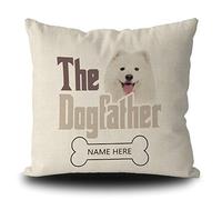 Taie d'oreiller Personalized The Dogfather Samoyed Funny Dog Bone Animal Pet Protege Oreiller Décoratives Housse De Coussin Respirant Housse Oreiller pour Jardin Bureau Chambre 45X45CM