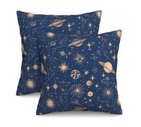Taie d'oreiller Planète des Étoiles d'or De l'espace Taies D'Oreillers Respirant Taies d'oreiller Resistant Pillow Covers pour Maison Chambre Linge De Lit 2 Piece 45x45 CM