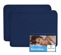 Taie d'oreiller pour Coussin de Voyage Onda certifié Oeko-Tex, Coton de Haute qualité (Double Jersey), sans Repassage et sans Danger pour Le sèche-Linge, Housse avec Fermeture éclair (2, Bleu Nuit)