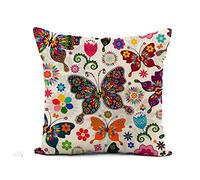 Taie d'oreiller Purple Spring White Flower Pattern Colorful Butterflies and Flowers Housse Oreiller Résistant Housse De Coussin Respirant Protege Oreiller pour Bureau Chambre Salon 45X45CM