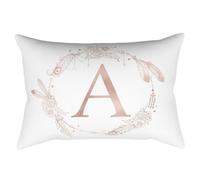 Taie D'oreiller Rectangulaire Pour Chambre D'enfants, Taie D'oreiller Décorative De Couleur Or Rose Avec Lettres De L'alphabet, Couronne, Plume Imprimée, Pêche, 30x50cm