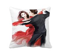 Taie d'oreiller Red Dance Young Couple Dancing Ballroom Tango Dancer Latin Housse De Coussin Doux Et Confortable Housse Oreillers pour Canapé Chambre 45x45 CM