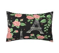 Taie d'oreiller Roses Florals Eiffel Tower Housse De Coussin Doux Et Confortable Housse Oreillers Infroissable Taies d'oreiller pour Maison Salon Linge De Lit S