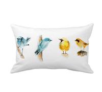 Taie d'oreiller Rustic Wildlife Blue Yellow Birds Sitting on The Tree Branches Super Soft Housse Oreillers Respirant Pillow Covers pour Canapé Chambre 45x45 CM