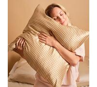 Taie d'oreiller soie vichy camel 65x65