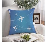 Taie d'oreiller taie d'oreiller Blue Fly Itinéraire de Voyage Avion Routes Étoiles Clipart Vol Plan d'avion Chemin Route Avion Housse de Coussin carrée Coussin pour canapé Chaise Literie 45,7 x 45,7