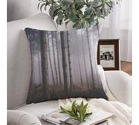 Taie d'oreiller taie d'oreiller Morning Fog Season Deep Dark in Horror Magic Forest Near Nature Parks Outdoor Landscape Park Woods Housse de Coussin carrée pour canapé, Chaise, literie 45,7 x 45,7 c