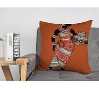 Taie d'oreiller taie d'oreiller Robe Bleue Belle Femme Noire beauté Africaine Personnes Orange Inde Tribal Abstrait Afrique Tresses Confortable Lin carré décoratif Housses de Coussin pour canapé lit