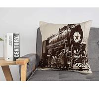 Taie d'oreiller taie d'oreiller Rouge Partie Train Vieille Locomotive à Vapeur sur piédestal Histoire révolution Transport Antique Noir imagerie Confortable Lin carré décoratif Housses de Coussin po