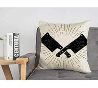 Taie d'oreiller taie d'oreiller Starburst Main avec Signe dessiné Silhouette couperet texturé Couteaux Nourriture Boisson Outil Objets Lame Confortable Lin carré décoratif Housses de Coussin pour ca