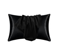 Taie d'oreiller, Taies d'oreiller en satin de soie multicolore 51x(66-76) cm(Black,51cmx76cm)