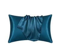 Taie d'oreiller, Taies d'oreiller en satin de soie multicolore 51x(66-76) cm(Peacock Blue,51cmx76cm)