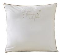 Taie d'oreiller texte 65x65 cm percale coton JOLIS COEURS blanc
