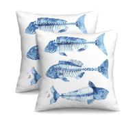 Taie d'oreiller Trois Arêtes De Poisson Bleues Housse De Coussin Respirant Housse Oreillers Resistant Pillow Covers pour Canapé Chambre Linge De Lit 2 Piece 45x45 CM